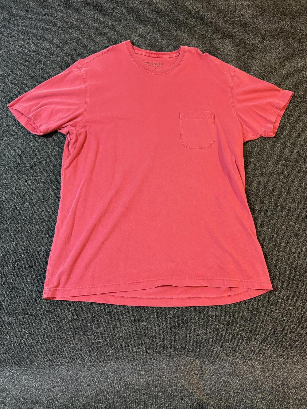 Eddie Bauer Shirt Mens LT Tall Pink Pocket Crew Neck Short Sleeve Cotton Tee